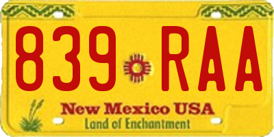 NM license plate 839RAA