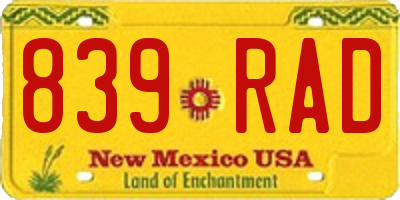 NM license plate 839RAD