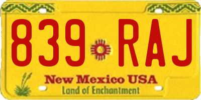 NM license plate 839RAJ