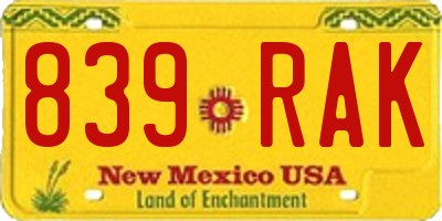 NM license plate 839RAK