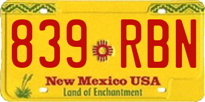 NM license plate 839RBN