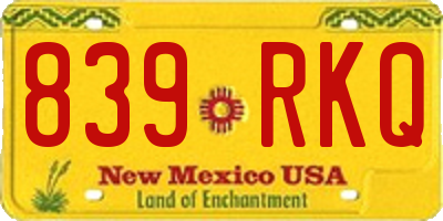 NM license plate 839RKQ