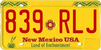 NM license plate 839RLJ