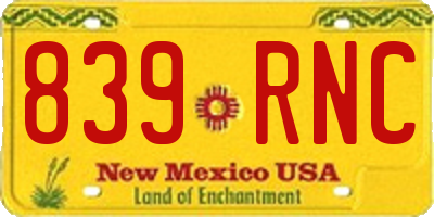 NM license plate 839RNC