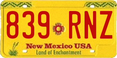 NM license plate 839RNZ