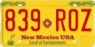 NM license plate 839ROZ
