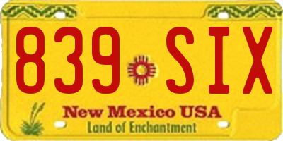 NM license plate 839SIX