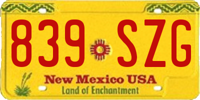 NM license plate 839SZG