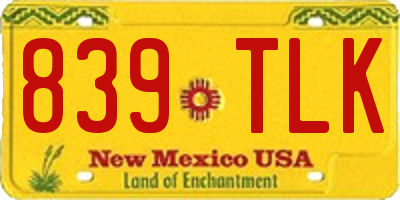 NM license plate 839TLK