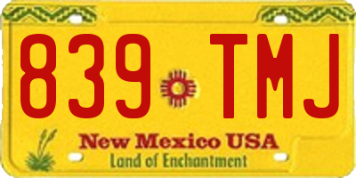 NM license plate 839TMJ