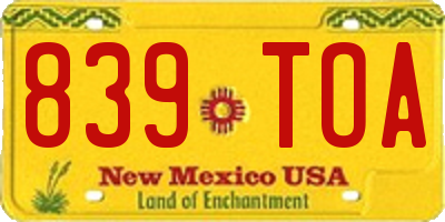 NM license plate 839TOA