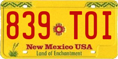 NM license plate 839TOI