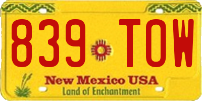 NM license plate 839TOW