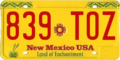 NM license plate 839TOZ