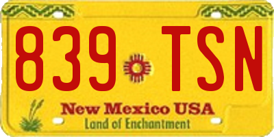 NM license plate 839TSN