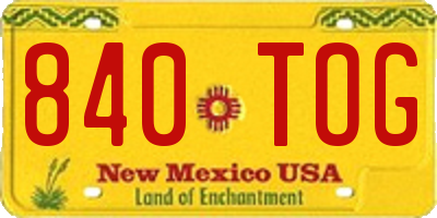 NM license plate 840TOG