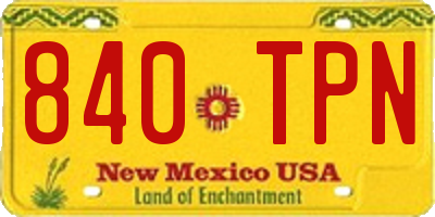 NM license plate 840TPN