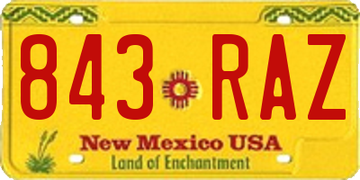 NM license plate 843RAZ