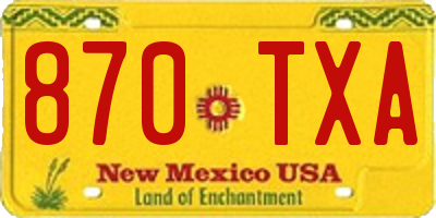 NM license plate 870TXA
