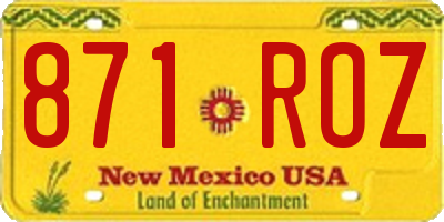 NM license plate 871ROZ
