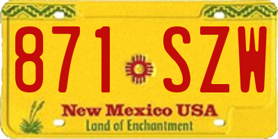 NM license plate 871SZW