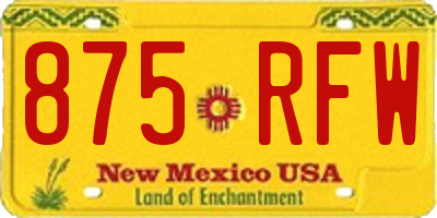NM license plate 875RFW