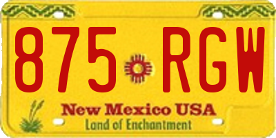 NM license plate 875RGW