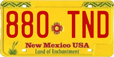 NM license plate 880TND
