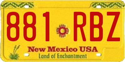 NM license plate 881RBZ