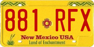 NM license plate 881RFX