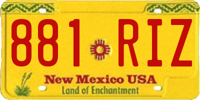 NM license plate 881RIZ
