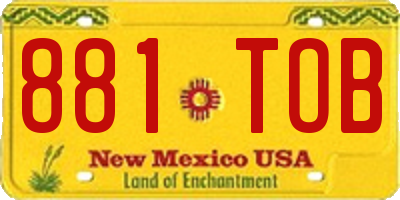 NM license plate 881TOB