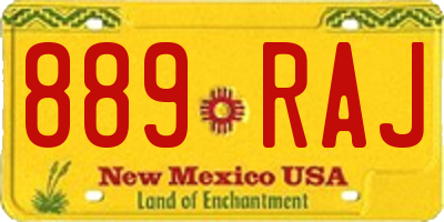 NM license plate 889RAJ