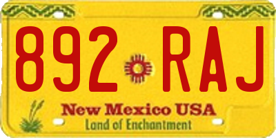 NM license plate 892RAJ