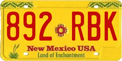 NM license plate 892RBK