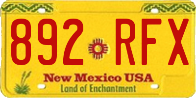 NM license plate 892RFX