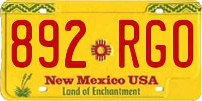 NM license plate 892RGO