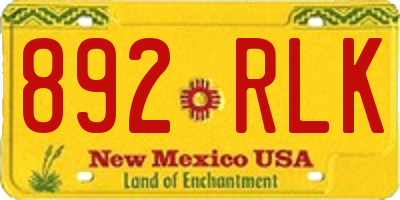NM license plate 892RLK