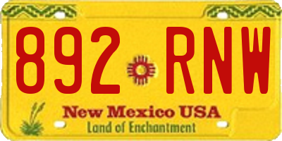 NM license plate 892RNW