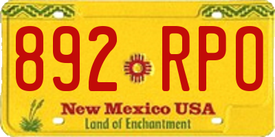 NM license plate 892RPO