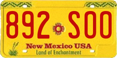 NM license plate 892SOO