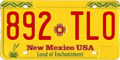 NM license plate 892TLO