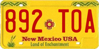 NM license plate 892TOA