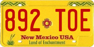 NM license plate 892TOE