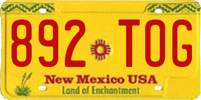 NM license plate 892TOG
