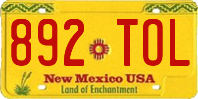 NM license plate 892TOL