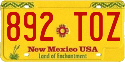 NM license plate 892TOZ