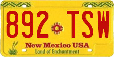 NM license plate 892TSW