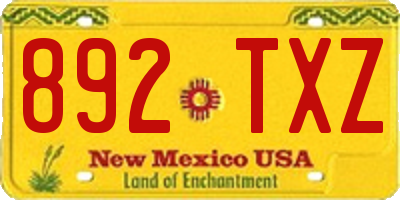 NM license plate 892TXZ