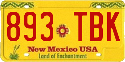 NM license plate 893TBK